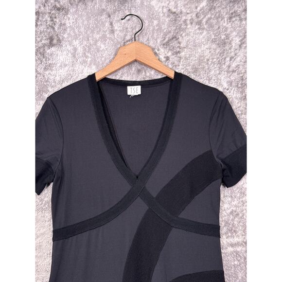TSE Dress Small Womens Black Cashmere Detailing Short Sleeve Midi - Picture 2 of 10